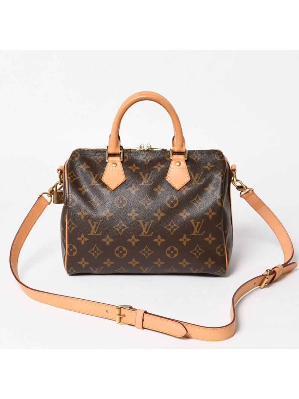 Louis Vuitton Speedy 25 Handbag Monogram Leather Brown Gold